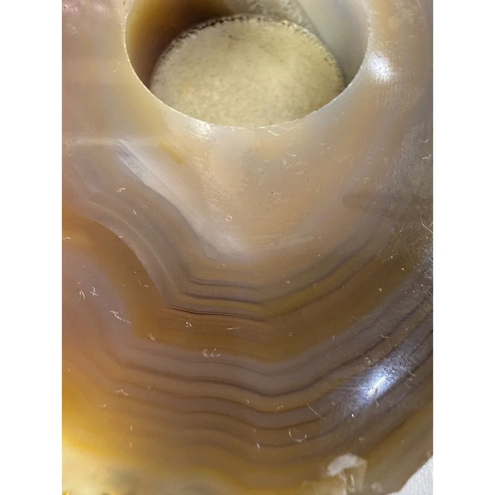 Natural Agate Geode Slice Tea Light Candle Holder Brown Banded Stone Decor